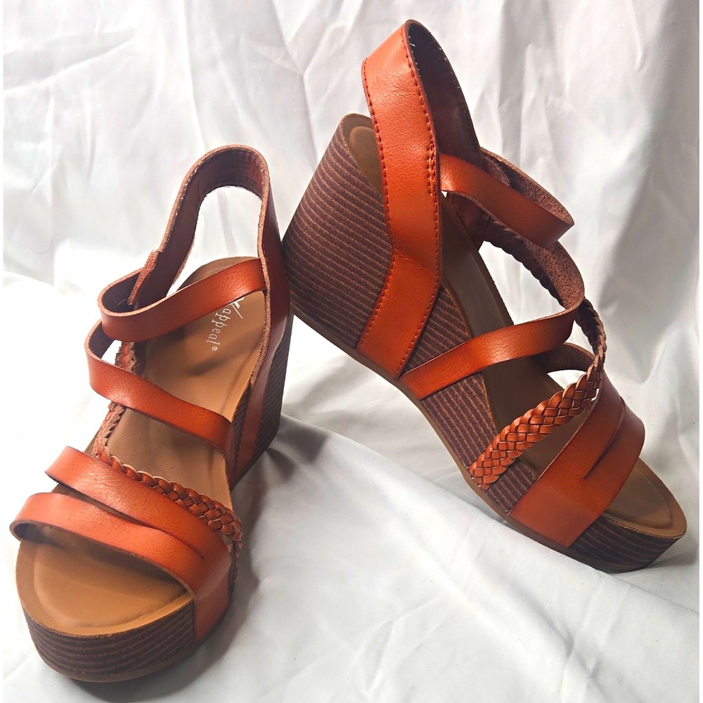 XAppeal Women's Brown Strappy Wedge Sandals Braided Ankle Strap US 8.5